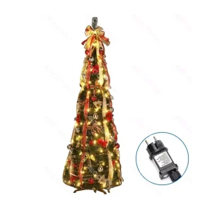 Árbol de Navidad Plegable Adornos Rojo Blanco Cálido 1.5M