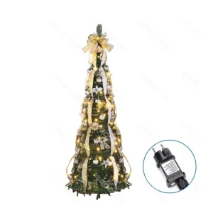 Árbol de Navidad Plegable Adornos Dorados Blanco Cálido 1.5M