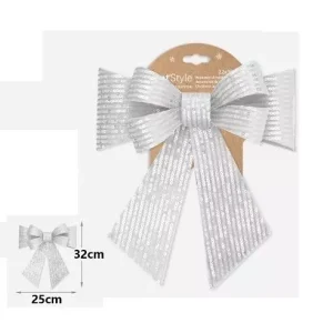 Lazo Navidad Lentejuelas Plata 25x32cm