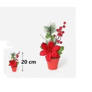 Maceta Navidad Flores Rojo 20cm