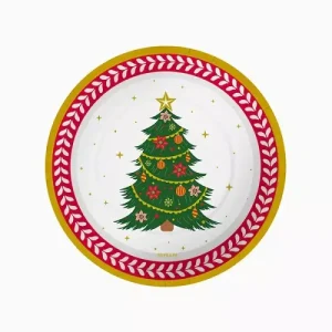 Platos Cartón Navidad Abeto 17cm 6uds
