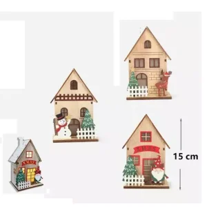 Figura De Navidad Con Luces Casa 7×9.8x15cm