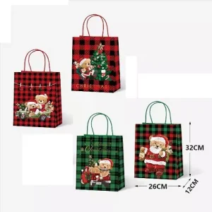 Bolsa De Regalo Navideña Cuadros 32x26x12cm