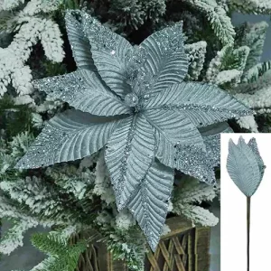 Flor Navidad Plata 29cm
