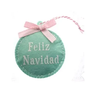 Colgante Bola Fieltro Verde Feliz Navida 8,5×9,5×1,5cm