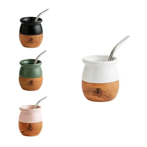 Mate Quechua Cerámica y Madera con Bombilla
