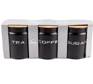 Latas Té- Café- Azúcar Cilíndricas con Tapa de Bambú Set x3